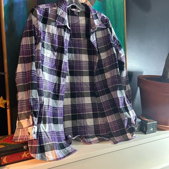 Alia Purple and Black Plaid Button Down Shirt Size M - Picture 6 of 16